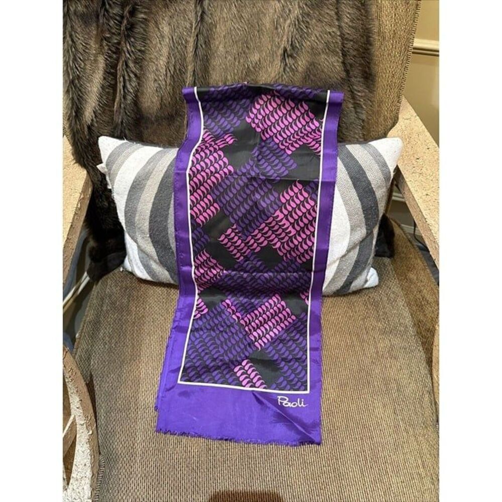 Vintage Paoli Scarf Purple Groovy Print 9x25" Long Acetate